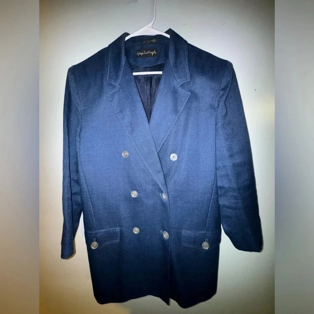 Giorgio Sant’ Angelo women’s blue‎ textured blazer 12 double breasted topcoat